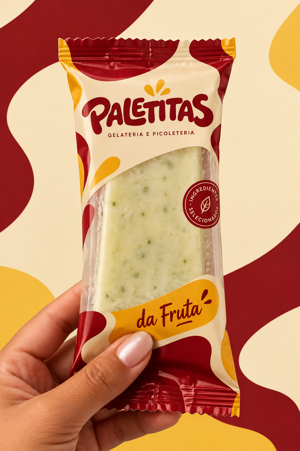 Embalagem da paleta Paletitas na mão